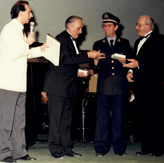 Serata d’onore: Maurizio Civini, Beppe Buzzi, Gian Enrico Rimella comandante dei vigili di Voghera, Peppino Malacalza